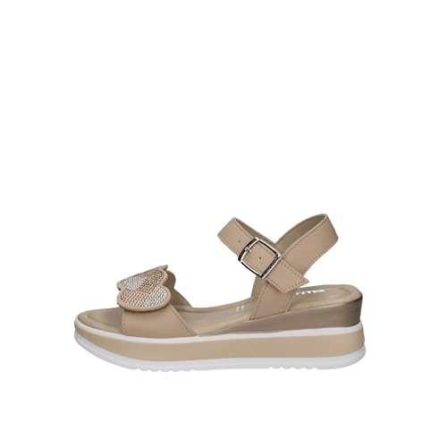 Sandalias de cuña mujer en piel color beige con ajuste regulable