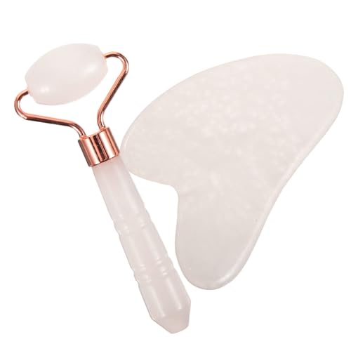 Ipetboom Masajeador Facial y Corporal con Rodillo y Tabla de Jade Rosa Diseño y Barra Simple Portátil y Ligero para Rostro Cuello y Espalda para Hombres y Mujeres