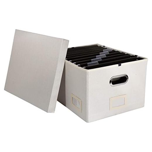 Decorative Fabric Hanging File Folder Box - Storage Organizer with Intelligent Rail System Fits Legal & Letter (Natural Linen, 1 Pack)
