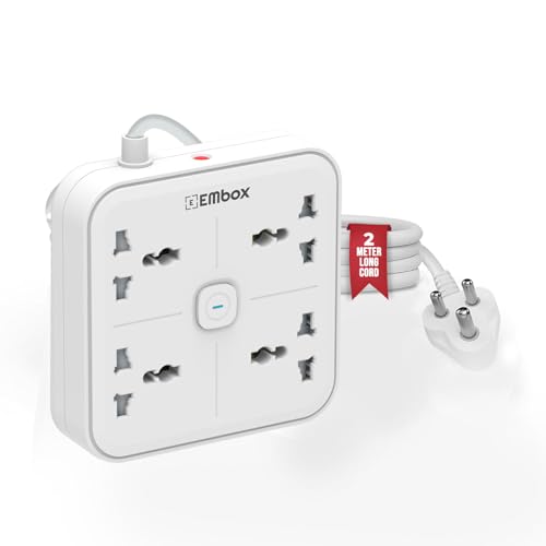 Image of EMBOX Extension Board with Switches | 1500 W, 4 Universal Sockets, Safety Shutter, 6 amp Spike Guard | Extension Cord LED Indicator and Safety Shutter