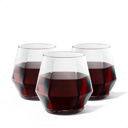 TOSSWARE POP 12 oz. Diamond Vino Stemless Plastic Wine Glass Set - Clear Plastic Wine Glasses for Parties - Shatterproof & BPA-Free - Premium Quality & Recyclable - Set of 12