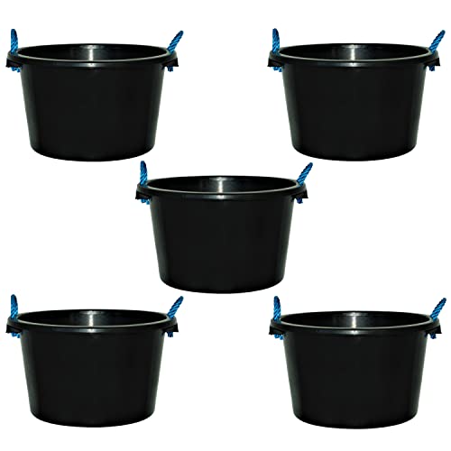 5x 45L BLACK HEAVY DUTY PLASTER MIXING CEMENT MUCK WATER TUB STORAGE BUCKET WITH ROPE HANDLES