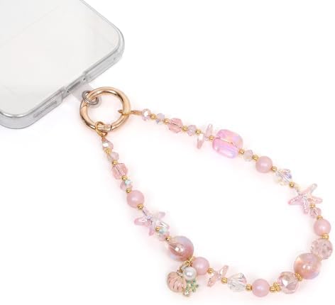 Kaluofan Phone Wrist Strap, Ocean Themed Keychain Wristlet, Beaded Camera Wrist Strap, Cute Phone Lanyard Purse Charms Bag Charm Camera Chain(Pink)