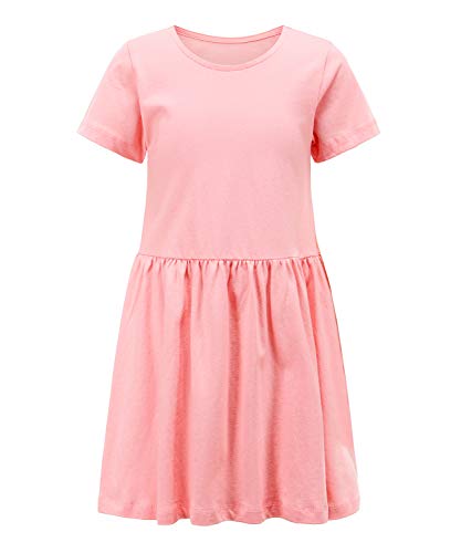 Girls Cotton Summer Dresses Short Sleeve Casual Dress Aline Swing Skater Dresses Pink 4T
