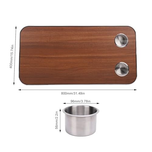 Yechiry RV -Tischplatte Massivholz RV Tischplatte mit Edelstahlbechern, Boots -Yacht -Wohnmobil -Deck 800x400 Mm, für die Freizeitaktivitäten für die Freizeit (Brown)
