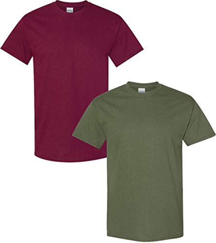 Gildan Men's Heavy Cotton Short Sleeve T Shirt, 2-Pack 2XL-Maroon-Military