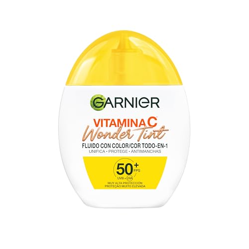 Garnier Vitamina C Wonder Tint Fluido [Tono Medio] Todo en 1 BB Cream con 5% de [Glicerina + Niacinamida + Vitamina C*] Uso Diario Unifica, Protege y Antimanchas FPS50+. 40ML