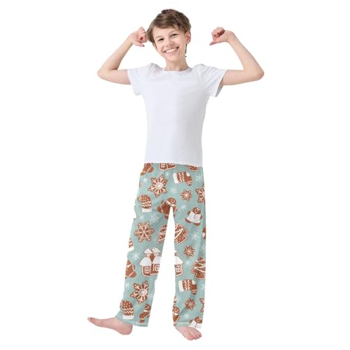 Boys' Pants Christmas Tree Gingerbread Blue Long Bottoms Jogger Pants Elastic Waist Trousers with Pockets S-XL2