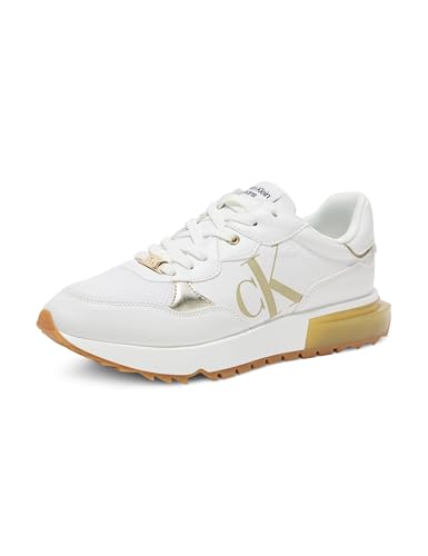 Calvin Klein Women's Magalee Sneaker, White/Gold 142, 9 UK