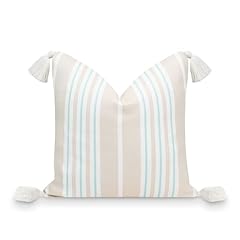 Muted Aqua Neutral Tan Striped 18"x18"