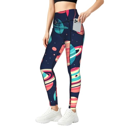 Leggings con estampado de planetas y top para mujer conjunto de deporte diario EKPASVC