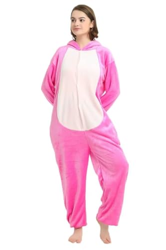 TOHYOZIJ Pijama de una pieza unisex para adultos, disfraz de animal de una pieza para cosplay, Halloween, carnaval, ropa de dormir para el hogar, Stitch rosa, L