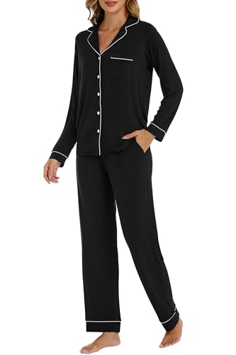 Image of LUBOT Womens Bamboo Viscose Pajamas for Women 2 Piece PJ Set Ultra Buttery Soft Cooling Button Long Sleeve Sleepwear S-XXL