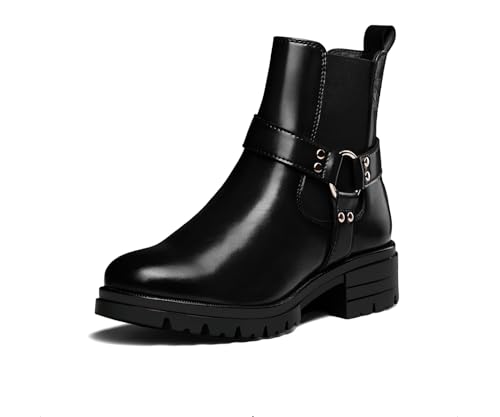 Image of LOUIS STITCH Women's High Ankle Boots| Round Buckle with Straps Slip-On Boots | Casual Slip-On Long Boots for Women | Casual & Formal Outings | LSLD-CLBT-RBTS