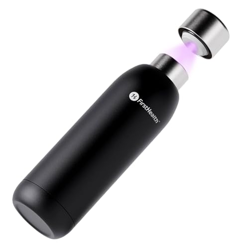 FIRSTHEALTH UV Self Cleaning and Water Purifying Bottle -18 Ounce Insulated Rechargeable Stainless-Steel Tumbler, Reusable, Kills 99.9% of Germs, Bacteria. Keeps Hot for 12-HR or Cold for 24-HR
