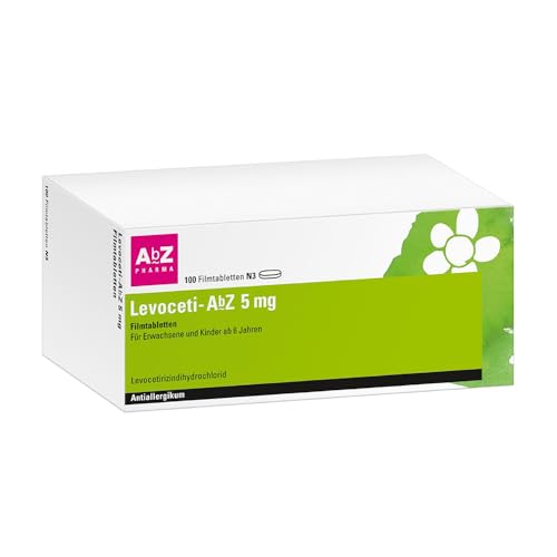 Levoceti-AbZ 5 mg Filmtabletten: Gegen die Symptome von Heuschnupfen chronischer Nesselsucht und ganzjährigen Allergien wie Hausstaub- oder Tierhaarallergien 100 Filmtabletten
