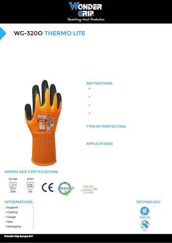 Wondergrip, Thermo Lite, WG-320O Safety Gloves, Double Latex Coating, Cold Protection, High Grip, Insulated & Ergonomic Fit - Image 4