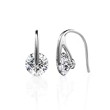 Cate & Chloe McKayla 18k White Gold Dangling Earrings with Swarovski Crystal, Classic Drop Dangle-Earrings, Best Silver Earrings for Women, Small Solitaire Hook Drop Earrings with Swarovski -MSRP $126