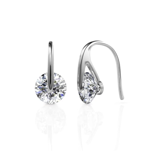 Cate & Chloe McKayla 18k White Gold Drop Earrings with Round Cut Simulated Diamond Crystals, Hypoallergenic Jewelry for Women, Gift for Her