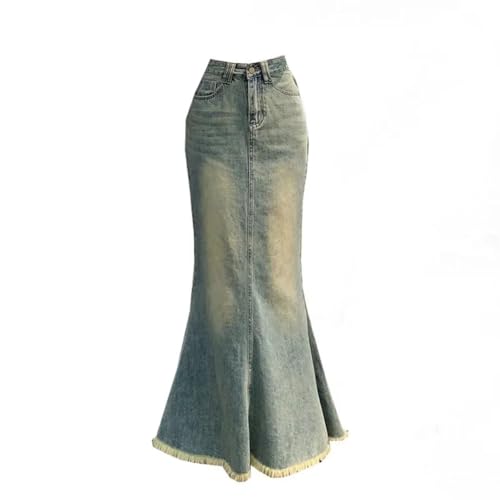 Women Vintage Jean Skirts Causal High Waist Slim Fit Mermaid Long Maxi Flare Denim Skirt3