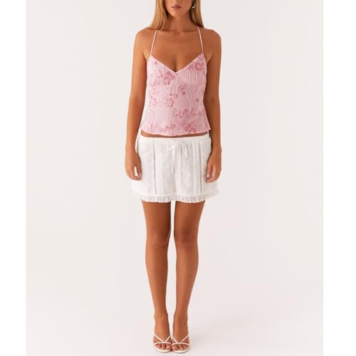 Women Y2K Sequin Cami Top Sexy V Neck Open Back Criss Cross Straps Tank Cute Sparkle Backless Low Cut Summer Crop Tops4