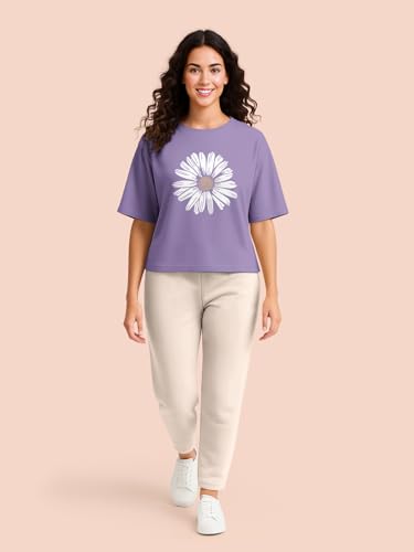 Image of HELLCAT Beige Printed Loose Fit Crew-Neck Crop T-Shirt for Women