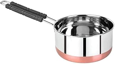 Copper Bottom Stainless Steel Flat Base Sauce Pan, Milk Pan, Tapeli Patila, Sauce Pot Cookware Set Tea Maker Water Boiling with Handle Perfect for Kitchen (Pack of 1) (Copper 1 L)