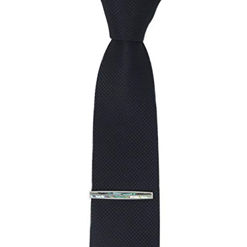 Mendepot Classic Rhodium Plated Two Line Abalone Tie Clip With Box Abalone Stripe Tie Bar #TOP2