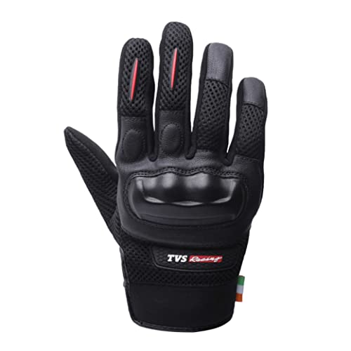 TVS Racing Street Riding Gloves for Men?PVC & Carbon Protected, Touch Screen Compatible, & Visor Wiper Fingertips-Premium Bike Gloves for Riding Comfort (Black-L)