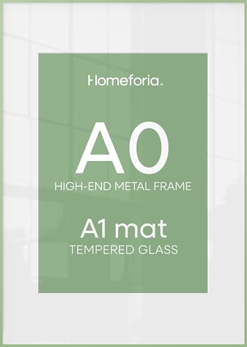 Image of Homeforia A0 Green Poster Frame, High-End Metal, A1 Mat, Glass | High End Aluminum, Tempered Glass, Acid-Free A1 Removable Mat, A0 Edge-to-Edge Display, Wall Kit, Set Of 1