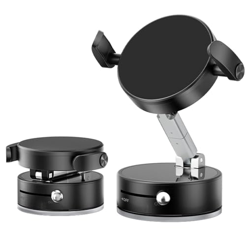 2025 Upgraded Foldable 2-in-1 Clip & Vacuum Magnetic Suction Car Phone Holder Mount, 360° Adjustable Universal Dashboard & Windshield Stand for iPhone 16/15/14/13/12 & Android Phones (Black)