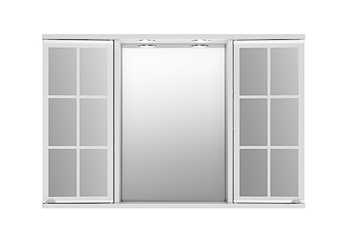 FORABAMB Spiegelschrank Bad Mit LED Beleuchtung 80cm - HD Spiegel & Verstellbarem Regal | Weiß