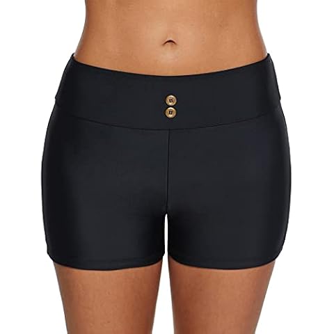 Beach High Briefs Bottoms Bikini Shorts Tankini Beach Waist Women Swim Bottom Buttons Shorts Running Swim Swimwear Bikini Swimwears Tankinis Set Swimming Costume with Skirt (Black, XL) Cover