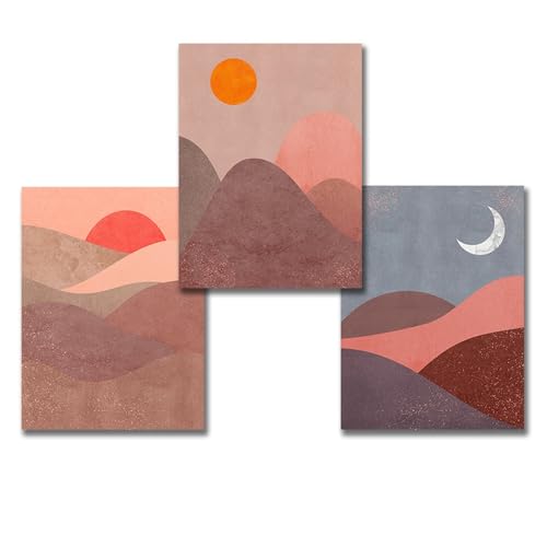 Lienzo Pintado Póster Nórdico Tríptico Moderno de Montaña para Decorar Sala de Estar y Dormitorio