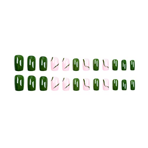 24 Pcs Emerald Green Press On Nails Short Fake Nails Square False Nails With Glue Glossy Coffin Glue On Nails Artificial Acrylic Nails Summer Stick On Nails For Women Girls #TOP4