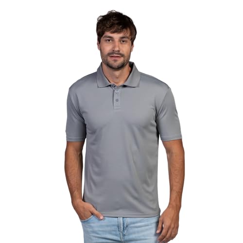 INGEAR Men's Polo Shirt Quick Dry Athletic Golf Tennis Performance Short Sleeve - Casual Office Uniform Wear – Activewear (US, Alpha, Medium, Grey)