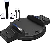 TIZOPO PS5 Stand, PS5 Vertical Stand for PS5 Console Disc & Digital Edition, Dualsense Charging Station Dock for Sony Dual PS5 Controllers Witch LED Indicator and USB Type C Charger Cord - Black