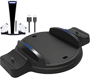 PS5 Stand, PS5 Vertical Stand for PS5 Console Disc & Digital Edition, Dualsense Charging Station Dock for Sony Dual PS5 Controllers Witch LED Indicator and USB Type C Charger Cord - Black