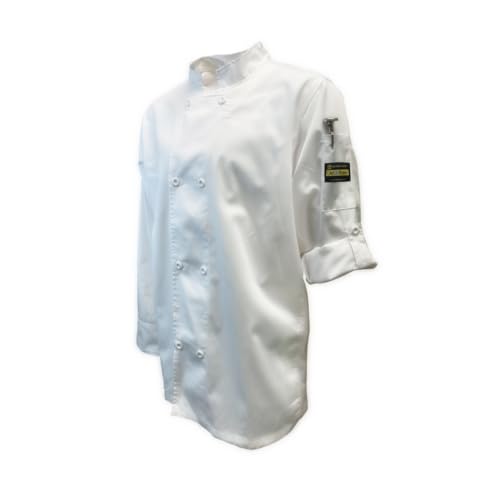 CJ210WHS Chef Regalia French Cuffs Chef Jackets, Tapered, Ventilated Long Sleeve, Small, 65/35 Poly/Cotton, White.