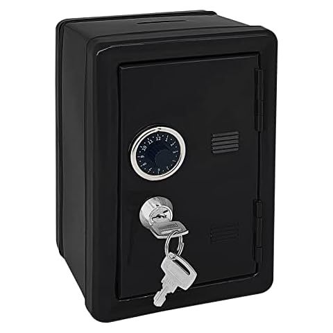 Kid Safe Piggy Bank, Metal Safe with Key, Money Saving Box for Children, Boys Girls Best Gift (Black - Rectangular) Cover