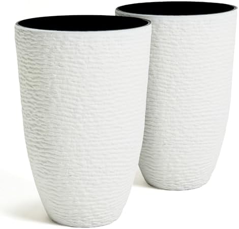 Worth Garden 2-Pack 21" H. White Tall Planters - 14'' Dia Resin L...