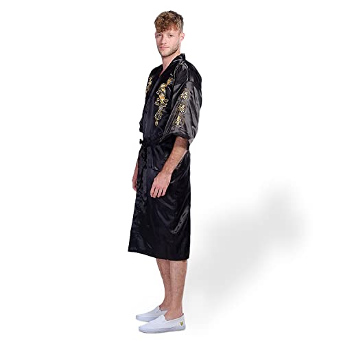 Secret Collection Mens Silk Bath Robe Kimono Dragon Embroidery Large Black