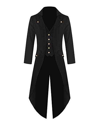 Homme Veste Costume en Queue De Pie Longue Slim Fit Steampunk Gothique Déguisement Manteau Cosplay Halloween Noir S Cover