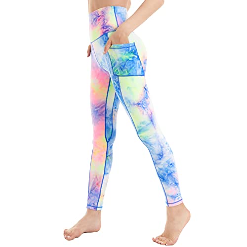 Rosa Junio High Waist Yoga Pants With Pockets For Women, Colorful Tie Dye Workout Leggings, Stretch Exercise Athletic Yoga Leggings #TOP2