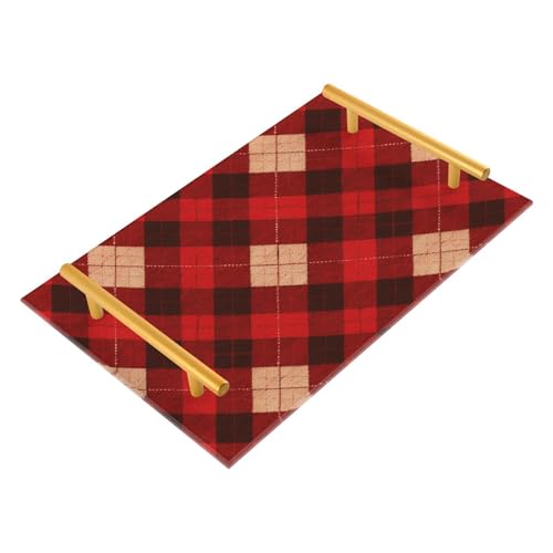 Bandeja de té decorativa de tablero de ajedrez rojo y negro con asas para servir joyas, perfumes, fiestas, servir charola para desayuno