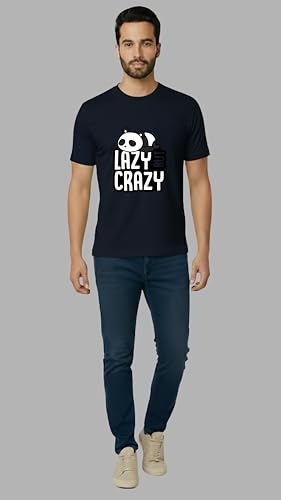 Image of Men's Cotton T-Shirt, Character-Inspired Lazy But Crazy Text T-Shirt Printed for Men and Boys, Round Neck, Half Sleeve, Regular Fit
