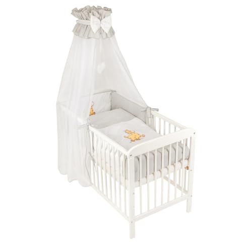 Babybett 60×120 cm – Komplettbett mit Matratze & Bettwäsche – Kinderbett im Giraffen-Design Grau für Mädchen & Jungen – ab Geburt