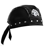 Faux Leather Rivet American Indian Head Cap Motorcycle Bandana Head Wrap Du Doo Do Rag Black Hat Men (Without Rivet)