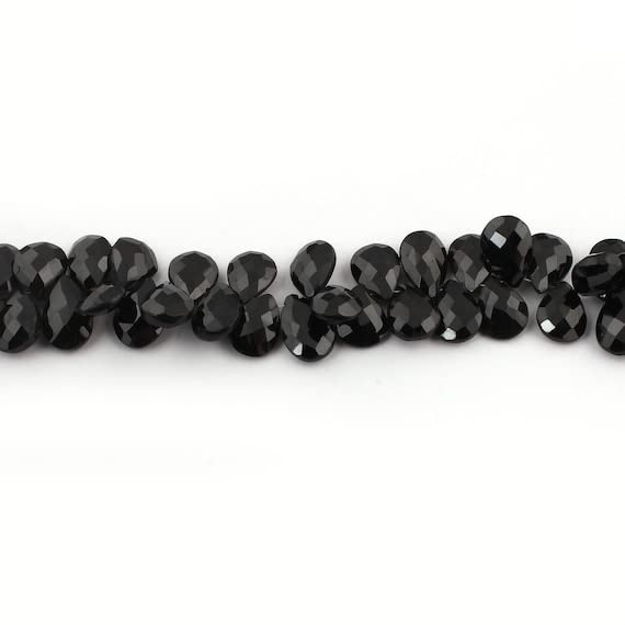 Black onyx faceted pear drop briolettes LKBEADS 13mm-16mm SB330