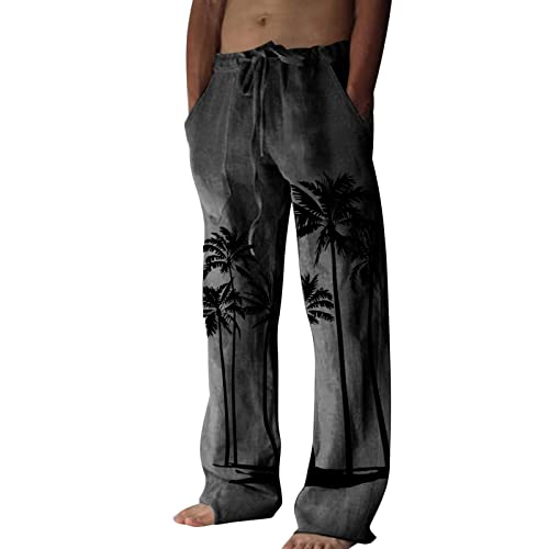 Herren Leinenhose Lang Sommerhose Strandhose Klassich Einfarbig...